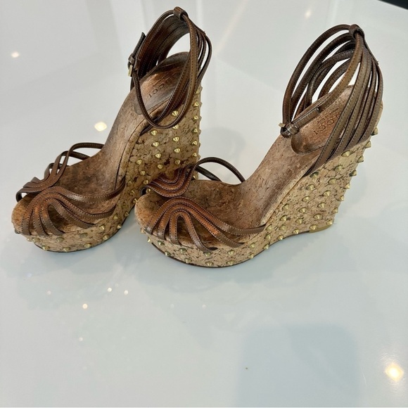 Gucci Studded Cecyl Leather Wedges - Picture 3 of 16